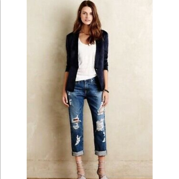 Anthropologie Capulet Navy Blue Notch Collar Satin Boyfriend Blazer NWT - Picture 2 of 13